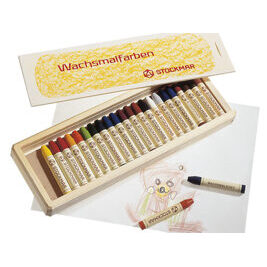 Stockmar Wachsmalfarben, 24 Stifte sortiert in Holzkassette